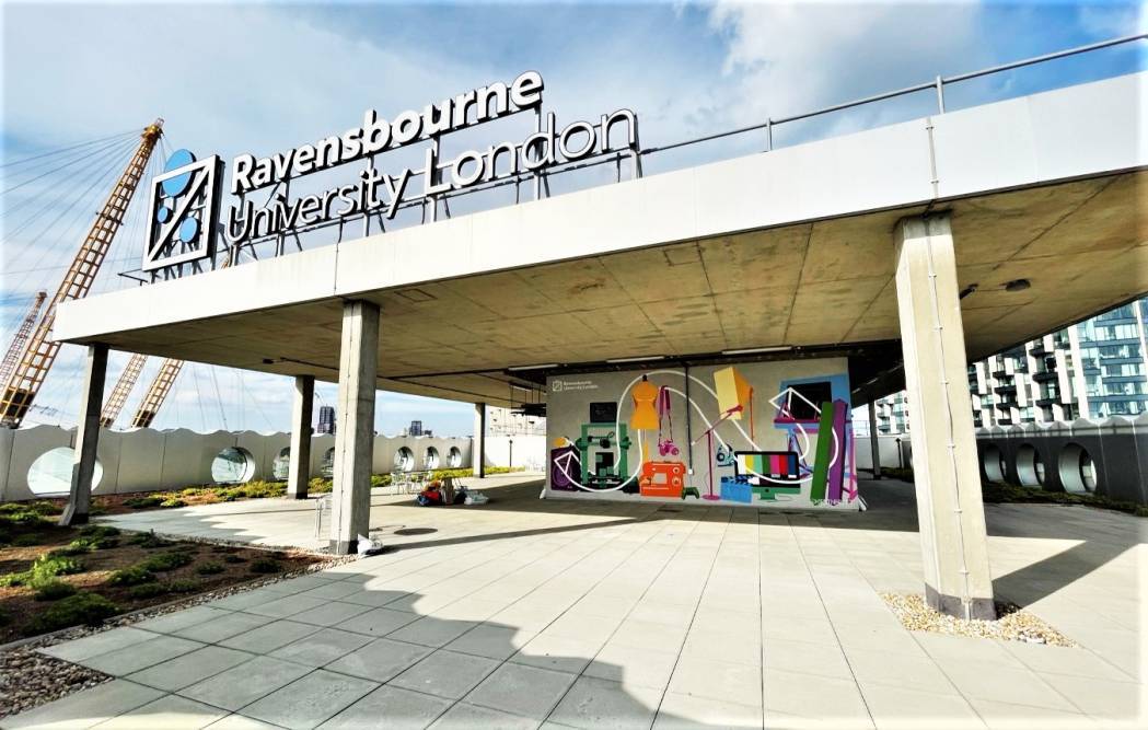 Ravensbourne rooftop featuring its new mural